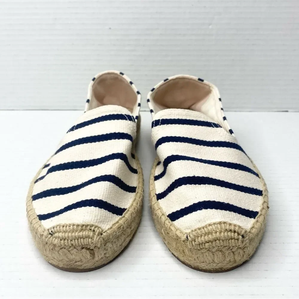 Soludos Womens 7.5 Stripe Smoking Slipper Canvas Shoes Espadrille Cream Navy - Picture 4 of 8